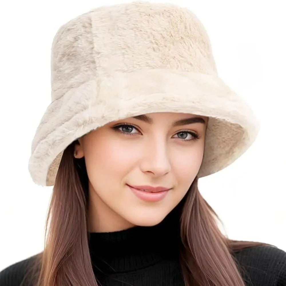 BFONS Unisex Faux Fur Winter Bucket Hat Furry Fisherman Cap - Large